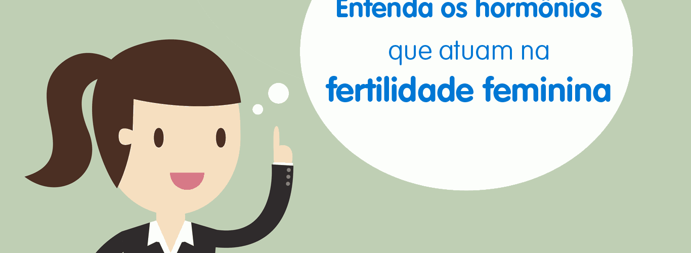 Ilustração de mulher e balão de pensamento com conteúdo: Entenda os hormônios que atuam na fertilidade feminina