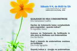 Cartaz com programação completa da palestra sobre endometriose realizada 9/4 em Salvador