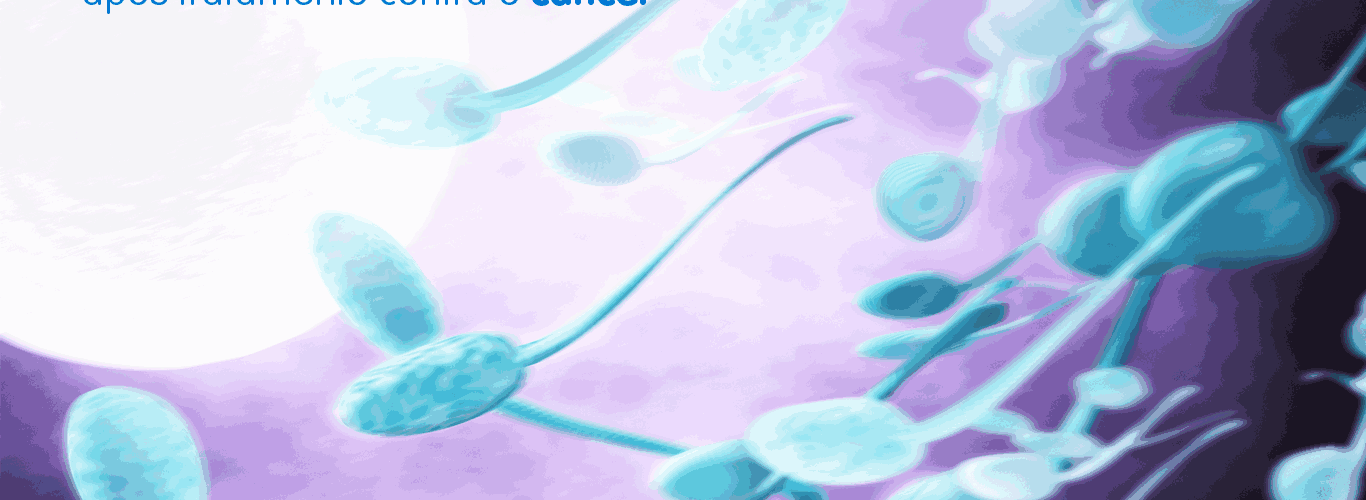 imagem de espermatozoides sendo fecundados e texto variantes genéticas para a perda da fertilidade após o câncer